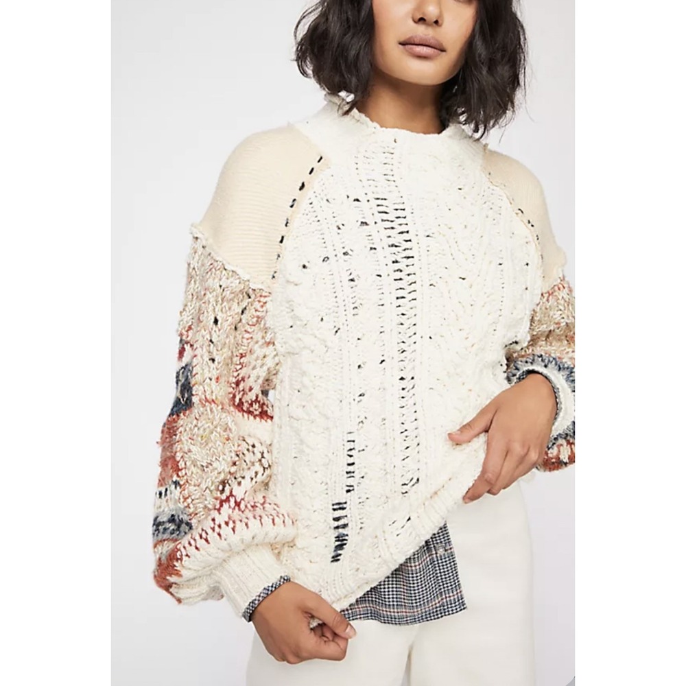 Free People Mixed And Mended Oversized Sweater, Ivory, Small